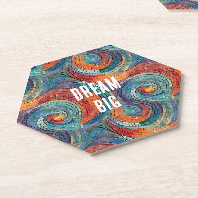 Blue Red Orange Swirl Paper Coaster (Angled)
