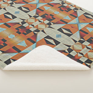Blue Red Orange Taupe Brown Black Tribal Art Sherpa Blanket