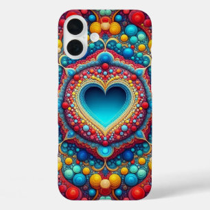 BLUE RED ORANGE YELLOW PSYCHADELIC HEART iPhone 16 PLUS CASE