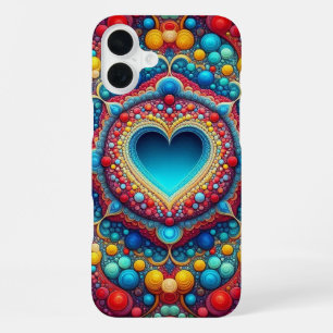 BLUE RED ORANGE YELLOW PSYCHADELIC HEART iPhone 16 PLUS CASE