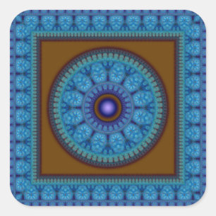 Blue red oriental decoration square sticker