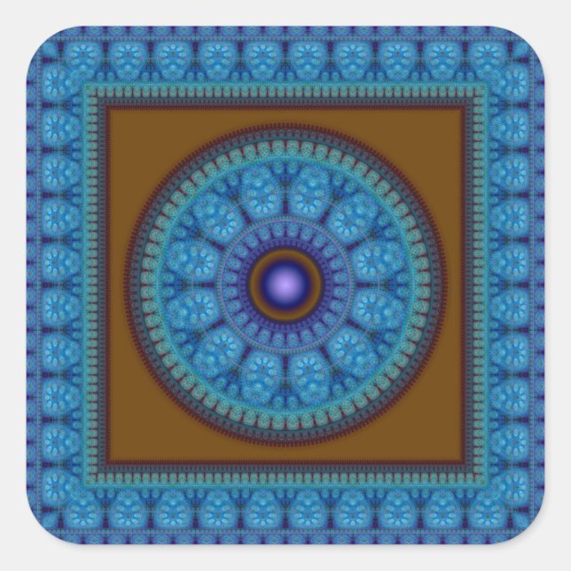 Blue red oriental decoration square sticker (Front)