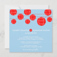 Blue & Red Paper Lanterns Wedding Invitation