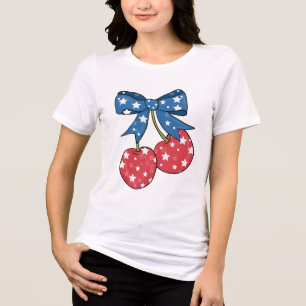 blue red patriotic cherries with bow Tri-Blend shirt