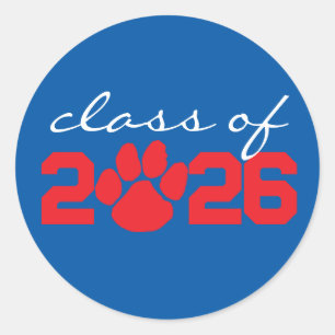 Blue & Red Paw Print Graduation Stickers
