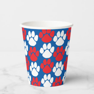 Blue & Red Pawprints on Navy Party Paper Cups