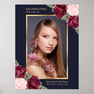 Blue Red Photo Celebration of Life Funeral Sign