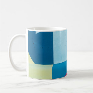 Blue, red, pink, and yellow abstract painting coffee mug