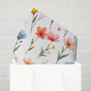 Blue Red Pink Flowers Tissue Paper