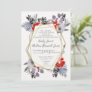Blue Red Pink Lavender Purple Floral Wedding Invitation
