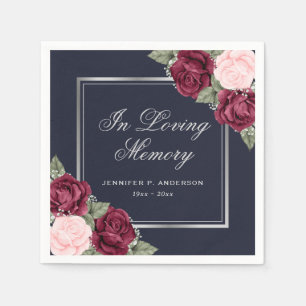 Blue Red Pink Silver Floral Funeral Memorial Napkin