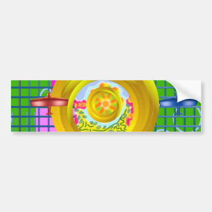 Blue Red Planes Gold Rings Geometric Bumper Sticker