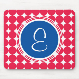 Blue & Red Polka Dot Monogram Mouse Pad
