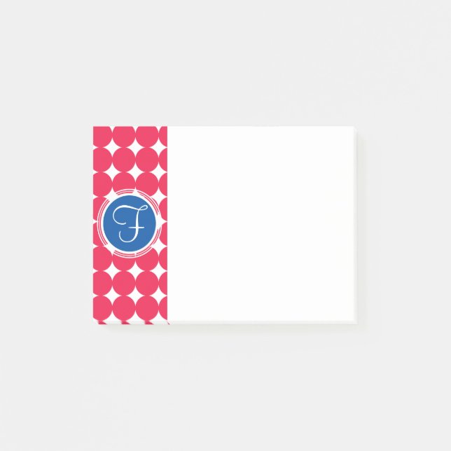 Blue & Red Polka Dot Monogram Post-it Notes (Front)