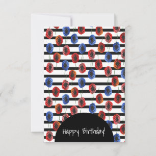 Blue Red Poppy Floral Happy Birthday Any Occassion Card