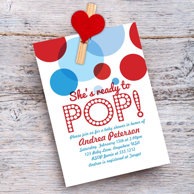 Blue Red Ready to Pop Baby Shower Invitation (Creator Uploaded)