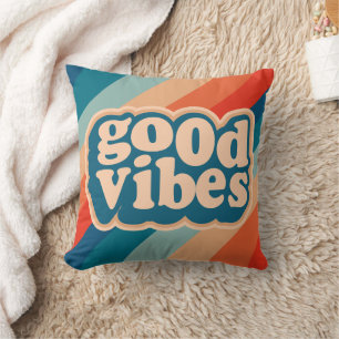 Blue Red Retro Good Vibes Square Pillow