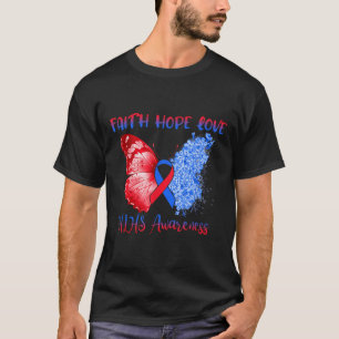 Blue Red Ribbon Butterfly Faith Hope Love Hlhs Awa T-Shirt