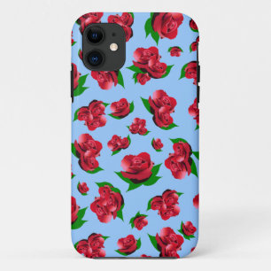 Blue & Red Rose Pattern iPhone 11 Case