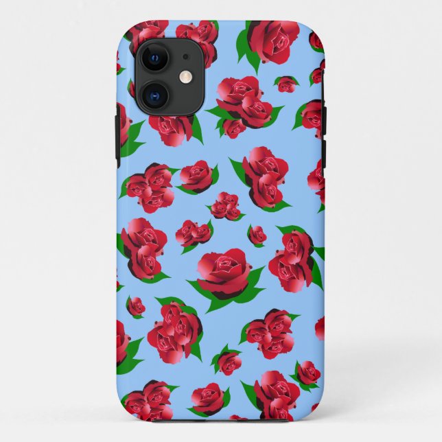 Blue & Red Rose Pattern Case-Mate iPhone Case (Back)