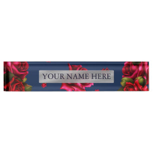 Blue & Red Roses Floral Personalised Name Plate