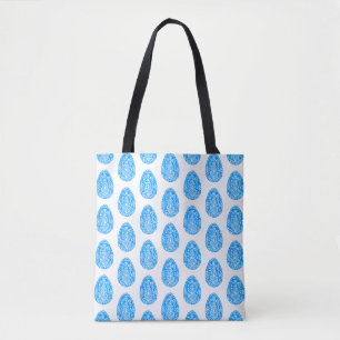 Blue/Red Rustic Floral Easter Egg Linocut Tote Bag