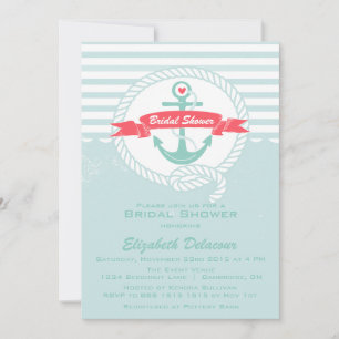 Blue Red Rustic Nautical Bridal Shower Invitation