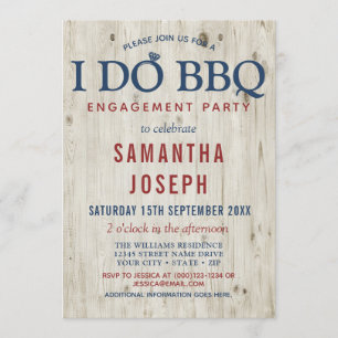Blue & Red Rustic Wood Engagement Party Invitation
