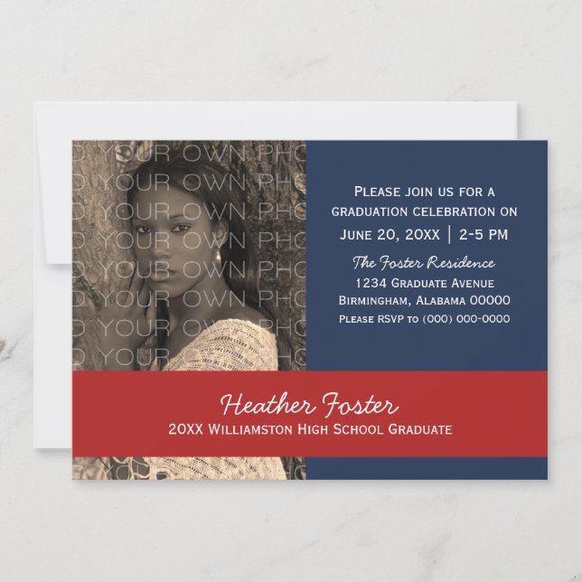 Blue/Red School Colour Blocks Grad Invite (Front)