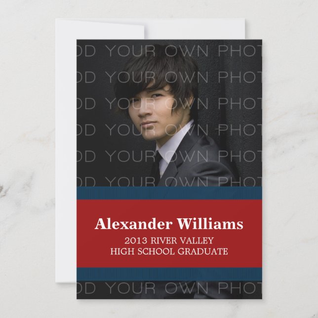 Blue/Red School Colour Stripes Grad Invite (Front)