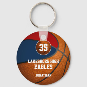 Blue red school colours boys' basketball team key ring