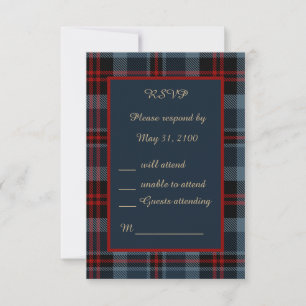 blue red scottish wedding celtic tartan plaid RSVP card