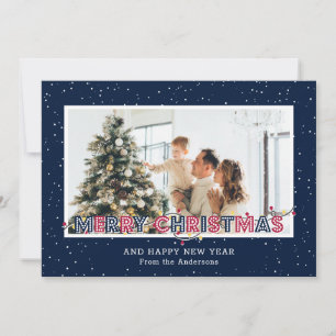 Blue Red Snow Lights Photo Christmas Cards