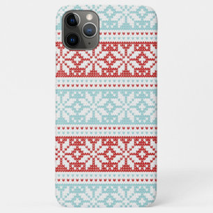 Blue Red Snowflakes Christmas Knit Pattern iPhone 11 Pro Max Case