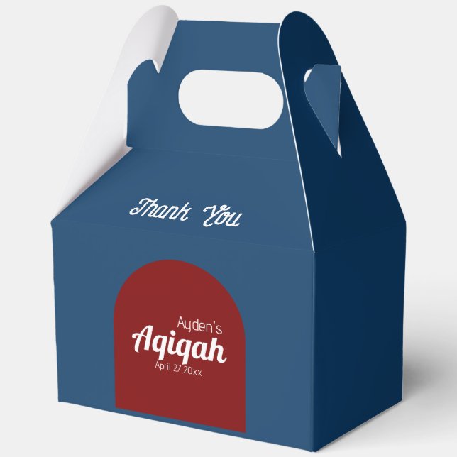 Blue Red Solid Colour Plain, Aqiqah Baby Shower Favour Box (Front)