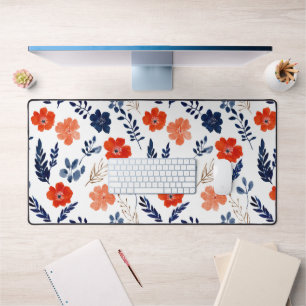 Blue& Red Spring Flowers Watercolor Botanical Desk Mat