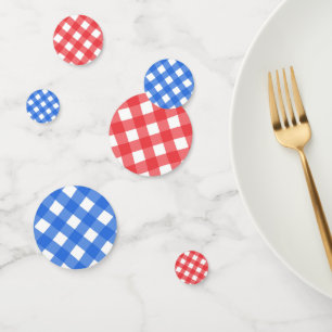 Blue & Red Squares Chequered Gingham Checkers Confetti