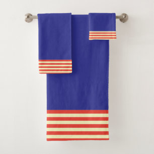 Blue + Red Stripes Bath Towel Set