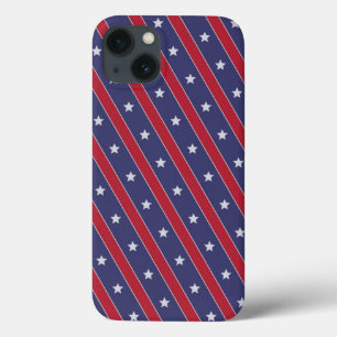 Blue Red Stripes Stars pattern iPhone 13 Case