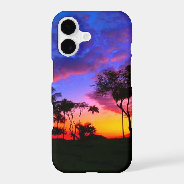 Blue Red Sunset Exotic Hawaiian Beach Palm Trees (Back)