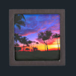 Blue Red Sunset Exotic Hawaiian Beach Palm Trees Jewellery Box<br><div class="desc">Retro Exotic Travel Places Photography - Vintage Palm Tree & the Beach Photo Artwork</div>