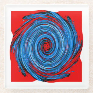 Blue Red Swirl Abstract Pattern Glass Coaster