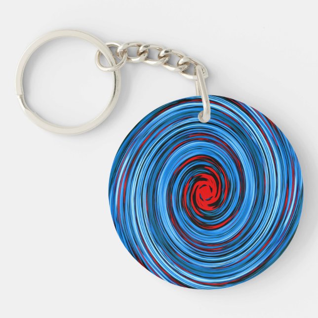 Blue Red Swirl Abstract Pattern Key Ring (Front)
