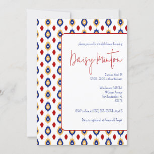 Blue, Red, Tan, White Thai Ikat Bridal Shower Invitation