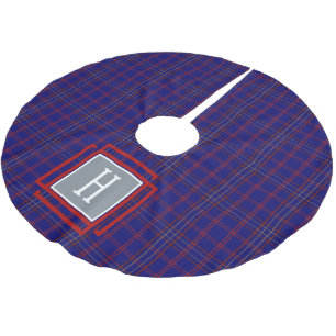 Blue Red Tartan Monogram  Brushed Polyester Tree Skirt