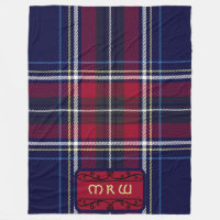 Blue Red Tartan Monogram in Celtic Lion Font |