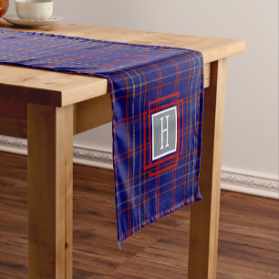 Blue Red Tartan Monogram  Short Table Runner