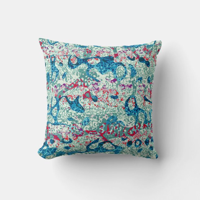 Blue Red Teal Spotted Graphic Abstraction Cushion (Front)