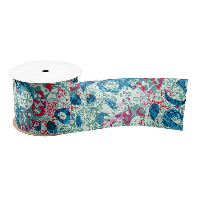 Blue Red Teal Spotted Graphic Abstraction Satin Ribbon (Spool)
