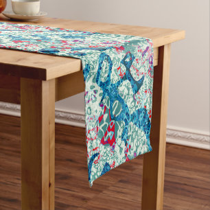 Blue Red Teal Spotted Graphic Abstraction Short Table Runner